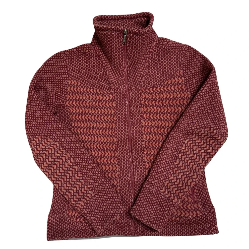 Marmot‎ Zig Zag Full-Zip Women's Jacket Maroon Red Sz Small Wool Blend Gorpcore